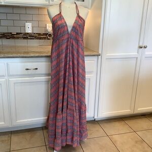 Karma Highway Halter Maxi Dress in Pink and Blue OS Boho Tassel